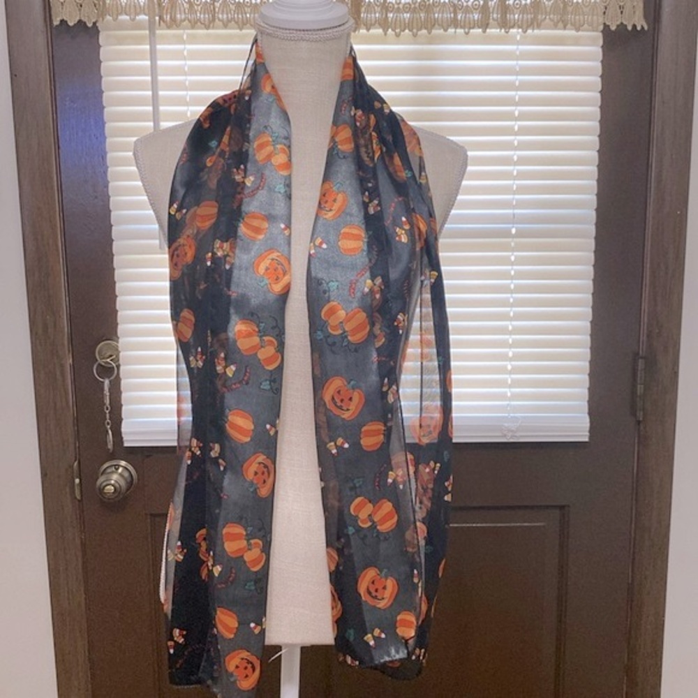 Halloween Theme Striped Pumpkin Pattern Scarf, Si… - image 3